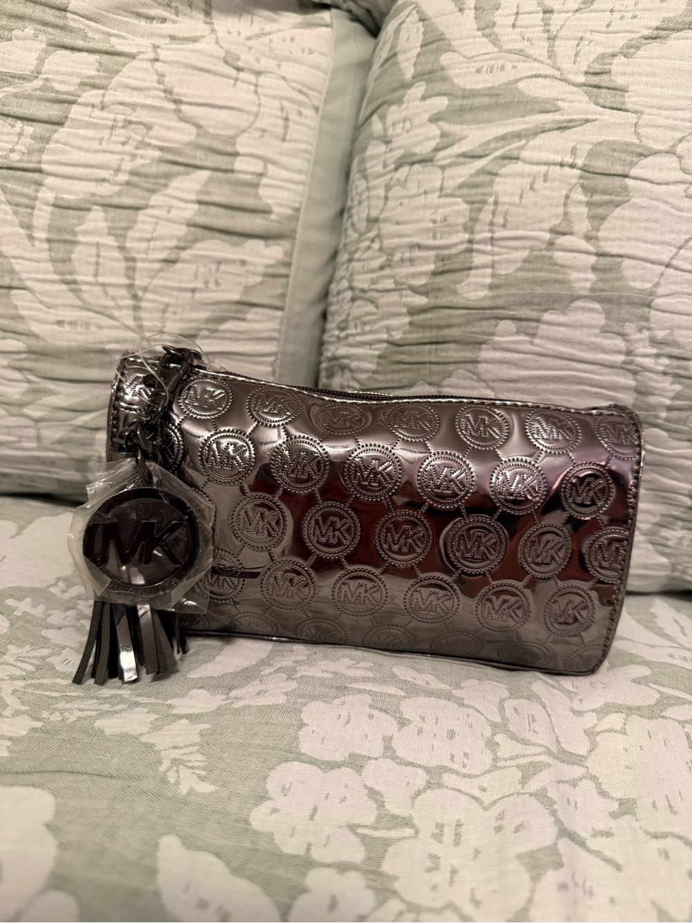 Michael Kors Silver Gray Logo cosmetics case